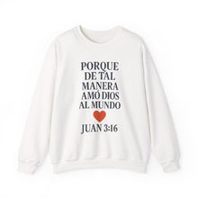 Load image into Gallery viewer, Spanish Faith-Inspired Unisex Crewneck Sweatshirt with Bible Verse, Inspirational Gift, Christian Apparel, Cozy Casual Wear, Religious Holiday Gift