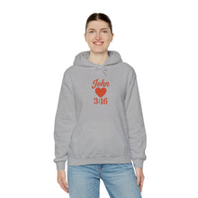 Load image into Gallery viewer, Faith-Inspired Unisex Hoodie with John 3:16 Design, Cozy Christian Apparel, Gift for Believers, Church Outing, Religious Fashion