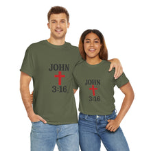 Load image into Gallery viewer, Faith-Inspired John 3:16 Unisex Heavy Cotton Tee - John 3:16, Christian Gift, Spiritual Apparel, Religious Tee, Unique Church Shirt