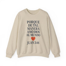 Load image into Gallery viewer, Spanish Faith-Inspired Unisex Crewneck Sweatshirt with Bible Verse, Inspirational Gift, Christian Apparel, Cozy Casual Wear, Religious Holiday Gift