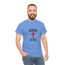 Load image into Gallery viewer, Faith-Inspired John 3:16 Unisex Heavy Cotton Tee - John 3:16, Christian Gift, Spiritual Apparel, Religious Tee, Unique Church Shirt