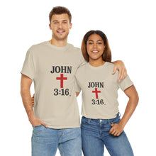 Load image into Gallery viewer, Faith-Inspired John 3:16 Unisex Heavy Cotton Tee - John 3:16, Christian Gift, Spiritual Apparel, Religious Tee, Unique Church Shirt