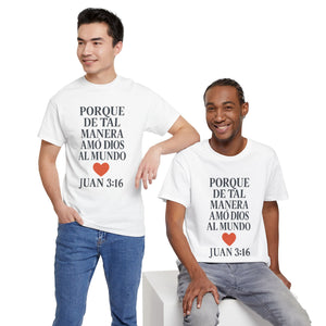 Spanish-language John 3:16 T-shirt, highlighting both spiritual and stylistic appeal