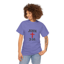 Load image into Gallery viewer, Faith-Inspired John 3:16 Unisex Heavy Cotton Tee - John 3:16, Christian Gift, Spiritual Apparel, Religious Tee, Unique Church Shirt