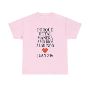 Spanish-language John 3:16 T-shirt, highlighting both spiritual and stylistic appeal
