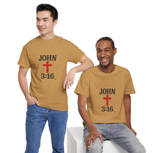 Load image into Gallery viewer, Faith-Inspired John 3:16 Unisex Heavy Cotton Tee - John 3:16, Christian Gift, Spiritual Apparel, Religious Tee, Unique Church Shirt