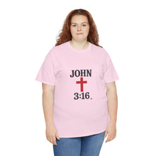 Load image into Gallery viewer, Faith-Inspired John 3:16 Unisex Heavy Cotton Tee - John 3:16, Christian Gift, Spiritual Apparel, Religious Tee, Unique Church Shirt