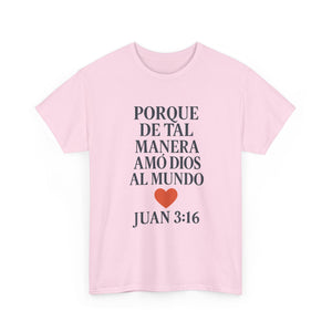 Spanish-language John 3:16 T-shirt, highlighting both spiritual and stylistic appeal