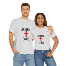Load image into Gallery viewer, Faith-Inspired John 3:16 Unisex Heavy Cotton Tee - John 3:16, Christian Gift, Spiritual Apparel, Religious Tee, Unique Church Shirt