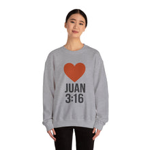 Load image into Gallery viewer, Spanish Juan 3:16 Heartfelt Faith Crewneck Sweatshirt - Unisex Christian Gift, Inspirational Apparel, Bible Verse Clothing, Religious Sweatshirt