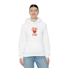 Load image into Gallery viewer, Faith-Inspired Unisex Hoodie with John 3:16 Design, Cozy Christian Apparel, Gift for Believers, Church Outing, Religious Fashion