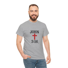 Load image into Gallery viewer, Faith-Inspired John 3:16 Unisex Heavy Cotton Tee - John 3:16, Christian Gift, Spiritual Apparel, Religious Tee, Unique Church Shirt