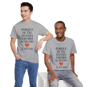 Spanish-language John 3:16 T-shirt, highlighting both spiritual and stylistic appeal