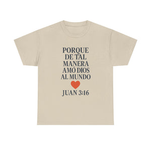 Spanish-language John 3:16 T-shirt, highlighting both spiritual and stylistic appeal