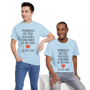 Spanish-language John 3:16 T-shirt, highlighting both spiritual and stylistic appeal