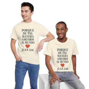 Spanish-language John 3:16 T-shirt, highlighting both spiritual and stylistic appeal