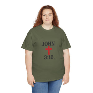 Faith-Inspired Unisex Heavy Cotton Tee - John 3:16, Christian Gift, Spiritual Apparel, Religious Tee, Unique Church Shirt