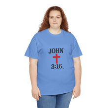 Load image into Gallery viewer, Faith-Inspired John 3:16 Unisex Heavy Cotton Tee - John 3:16, Christian Gift, Spiritual Apparel, Religious Tee, Unique Church Shirt