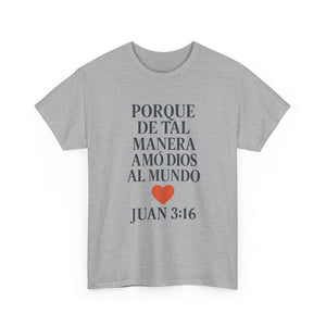Spanish-language John 3:16 T-shirt, highlighting both spiritual and stylistic appeal
