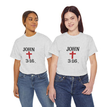 Load image into Gallery viewer, Faith-Inspired John 3:16 Unisex Heavy Cotton Tee - John 3:16, Christian Gift, Spiritual Apparel, Religious Tee, Unique Church Shirt