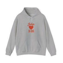 Load image into Gallery viewer, Faith-Inspired Unisex Hoodie with John 3:16 Design, Cozy Christian Apparel, Gift for Believers, Church Outing, Religious Fashion