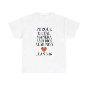 Spanish-language John 3:16 T-shirt, highlighting both spiritual and stylistic appeal