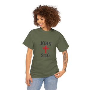 Faith-Inspired John 3:16 Unisex Heavy Cotton Tee - John 3:16, Christian Gift, Spiritual Apparel, Religious Tee, Unique Church Shirt