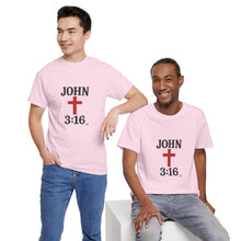 Load image into Gallery viewer, Faith-Inspired John 3:16 Unisex Heavy Cotton Tee - John 3:16, Christian Gift, Spiritual Apparel, Religious Tee, Unique Church Shirt