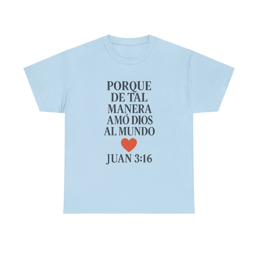 Spanish-language John 3:16 T-shirt, highlighting both spiritual and stylistic appeal