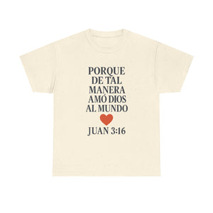 Spanish-language John 3:16 T-shirt, highlighting both spiritual and stylistic appeal
