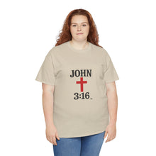 Load image into Gallery viewer, Faith-Inspired John 3:16 Unisex Heavy Cotton Tee - John 3:16, Christian Gift, Spiritual Apparel, Religious Tee, Unique Church Shirt