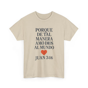 Spanish-language John 3:16 T-shirt, highlighting both spiritual and stylistic appeal