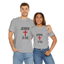 Load image into Gallery viewer, Faith-Inspired John 3:16 Unisex Heavy Cotton Tee - John 3:16, Christian Gift, Spiritual Apparel, Religious Tee, Unique Church Shirt