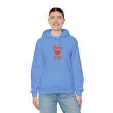 Load image into Gallery viewer, Faith-Inspired Unisex Hoodie with John 3:16 Design, Cozy Christian Apparel, Gift for Believers, Church Outing, Religious Fashion