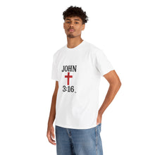 Load image into Gallery viewer, Faith-Inspired John 3:16 Unisex Heavy Cotton Tee - John 3:16, Christian Gift, Spiritual Apparel, Religious Tee, Unique Church Shirt