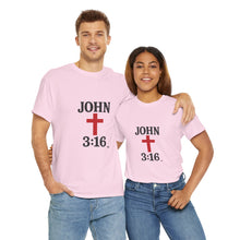 Load image into Gallery viewer, Faith-Inspired John 3:16 Unisex Heavy Cotton Tee - John 3:16, Christian Gift, Spiritual Apparel, Religious Tee, Unique Church Shirt