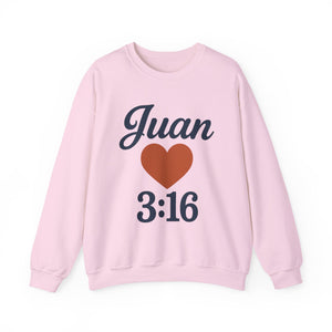 Spanish Personalized John 3:16 Unisex Crewneck Sweatshirt, Customizable Gift for Him or Her, Meaningful Everyday Wear, Comfort Apparel